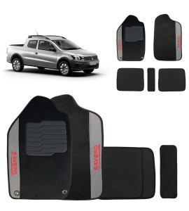 Jogo de Tapete Carpete Saveiro CD 2013 a 2026 Preto 5 Peças